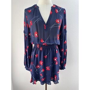 Parker Silk Blend Floral Mini Dress Womens Small Navy Red Boho Romantic
